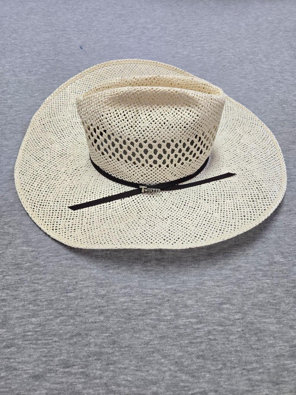 Twister Hat Cowboy Straw Mens Size 7 1/8 Beige Wide Brim Jute Sun Western